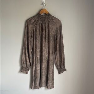 NEW Caballero Anthro High Neck Long Sleeve Micro Dot Silk Dress Medium